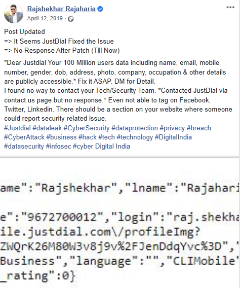 alleged JustDial data breach post
