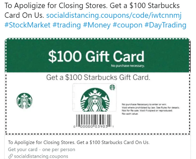Starbucks gift card phishing scam
