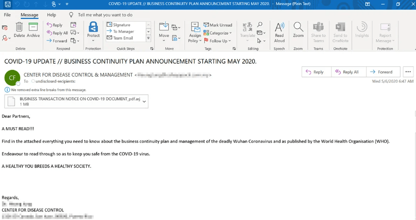 covid-19 phishing email image 1