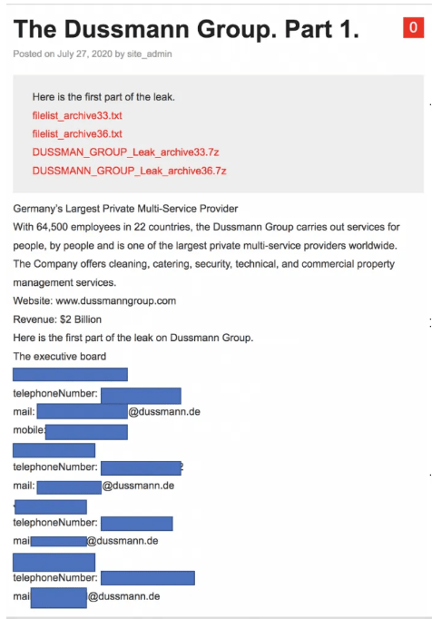 Dussmann Group Nefilim Ransomware image 1