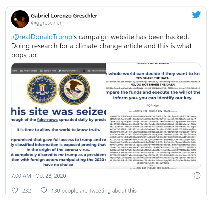 donald trump campaign website hacked image 1