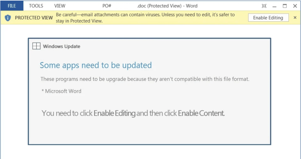 emotet malware pretends windows 10 update word enable content macro