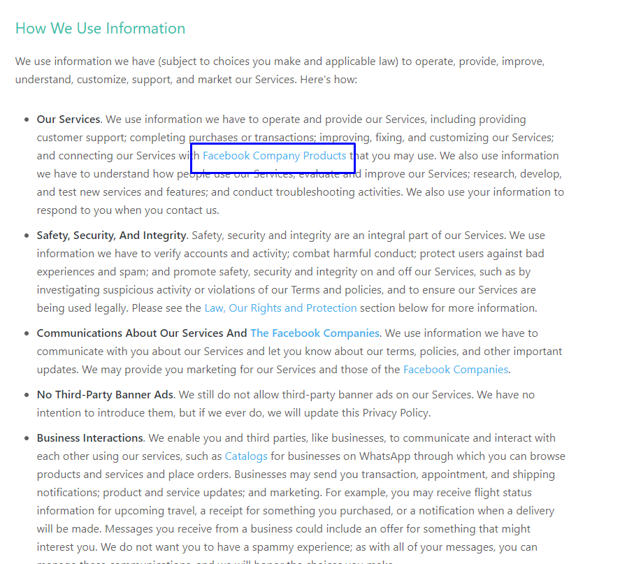 Whatsapp Terms of Service and privacy policy image 1