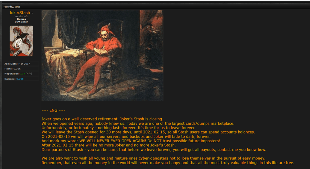 joker stash Dark Web criminal sites facing exodus image 1