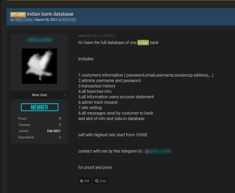 notorious dark web forum India financial industry image 5