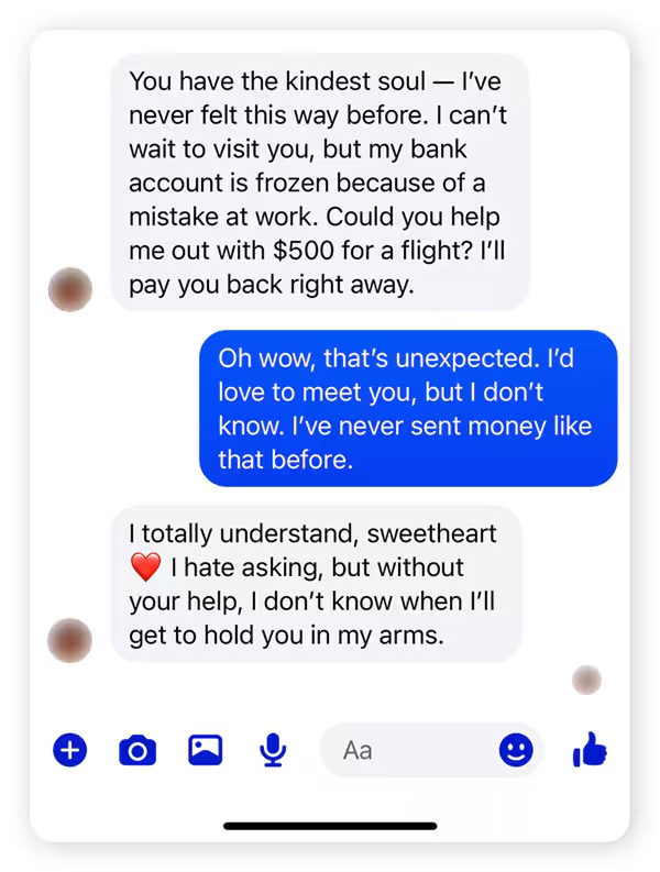 Romance scams, where victims are manipulated into sending money to supposed “partners.”