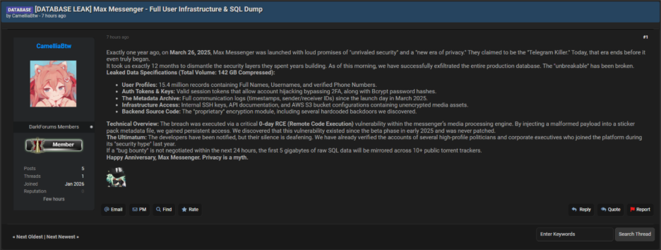 Database Leak -Max Messanger
